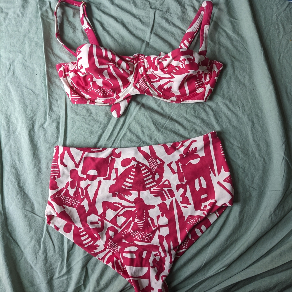 Brazilian Made Pink and White High-Waisted Bikini Set